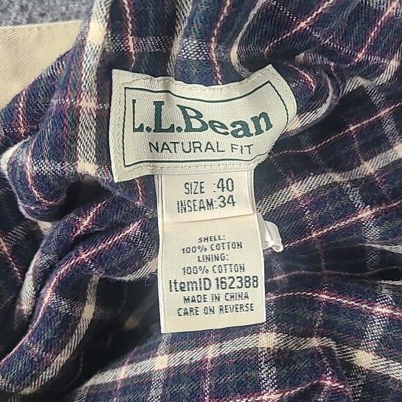 Vintage LL Bean Flannel Lined Pants Mens 40x34 Natural Fit Khaki 162388 - Picture 8 of 9